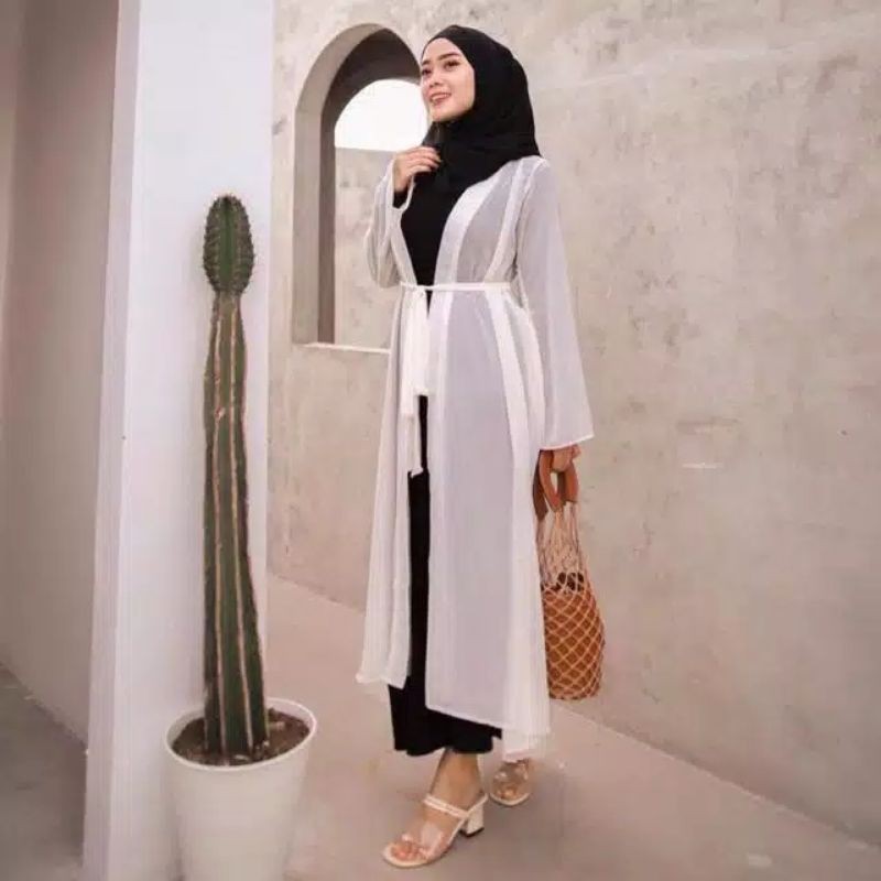 ELSA LONG OUTER PREMIUM | OUTER WANITA WARNA HITAM PUTIH | MONOCHROME FASHION