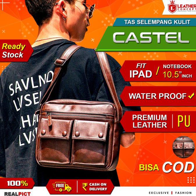 -SIAP KIRIM- TAS SELEMPANG KULIT PRIA TAS KULIT PRIA TAS PRIA TAS KULIAH CASTEL - HITAM