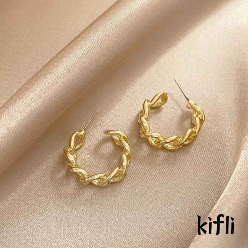 Anting Stud Model Rantai,Rongga Bahan Logam,Gaya Retro