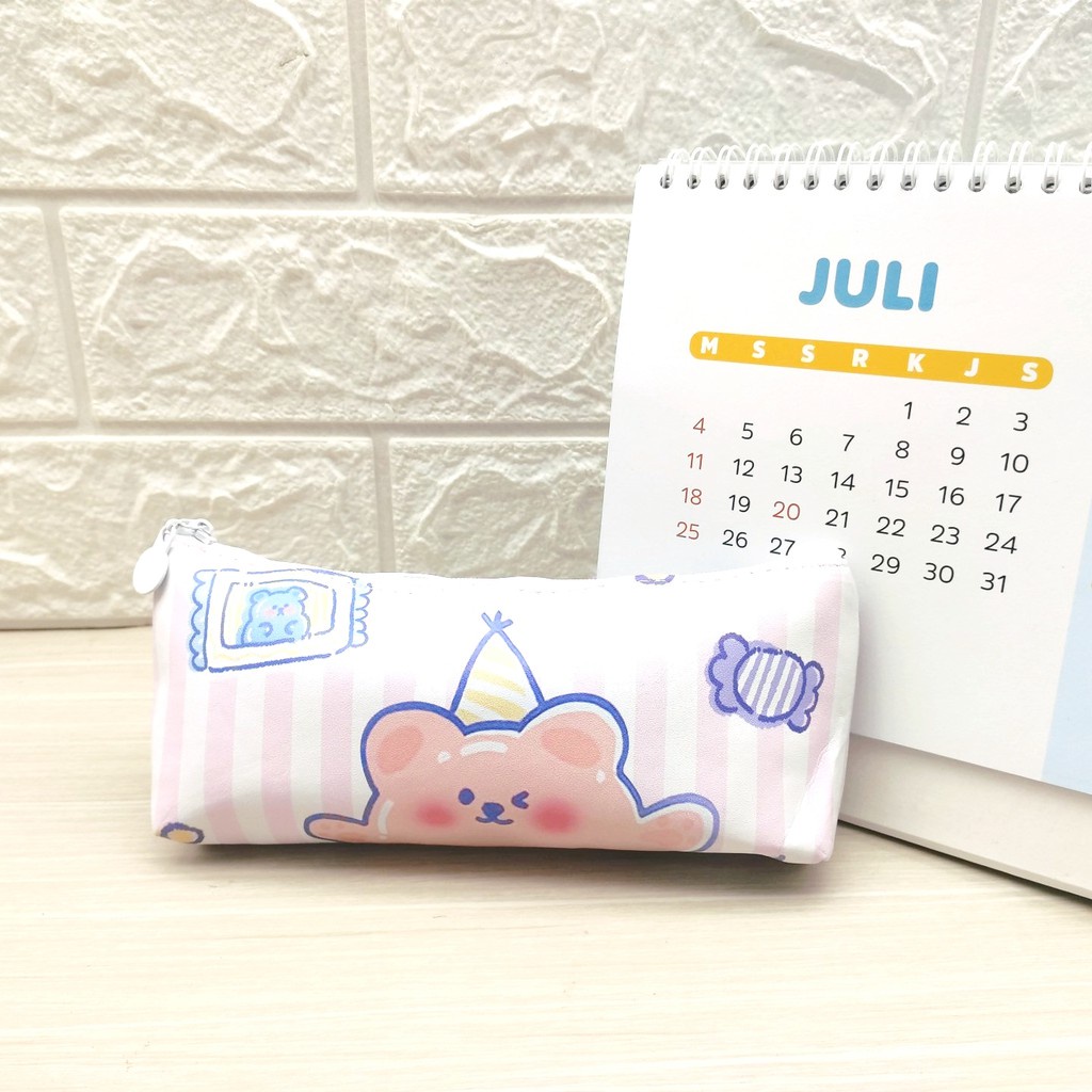 COD KOTAK PENSIL MOTIF LUCU UNIK / TEMPAT PENSIL / KOTAK PULPEN / TEMPAT ALAT TULIS PGS-BEAR PUTIH