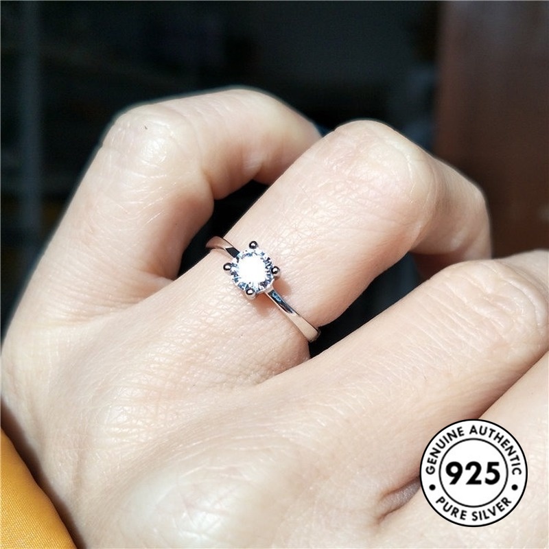 Cincin Berlian Bahan S925 Silver Gaya Klasik