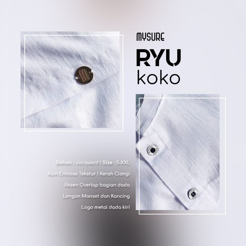 BAJU PRIA ATASAN LAKI-LAKI KOKO PUTIH KOKO RYU MYSURE BAJU MUSLIM LENGAN PANJANG