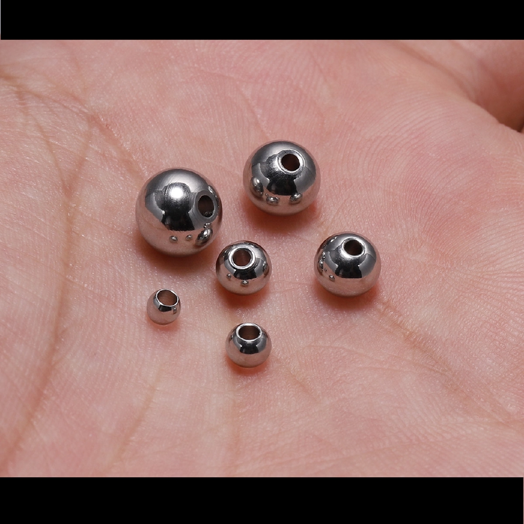 30-100 Pcs Manik-Manik Bulat Bahan Stainless Steel Untuk Membuat Perhiasan Gelang