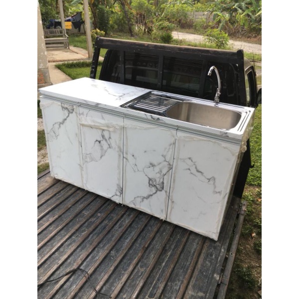 cabinet bawah dengan wastafel hpl marmer