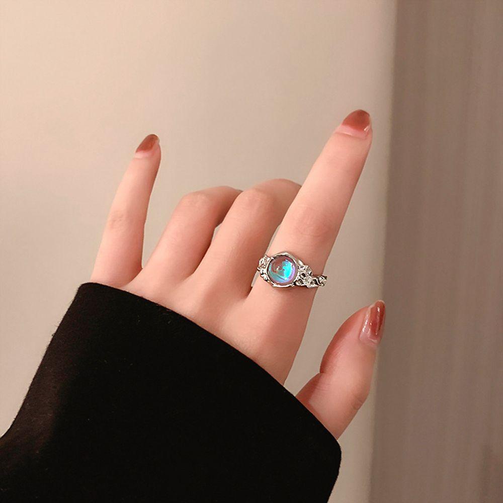 Mxbeauty Wanita Cincin Trendi Ringan Mewah Sederhana Opal Berlian Imitasi Tembaga Zirkon Moonstone Kristal Perempuan Terbuka Ring