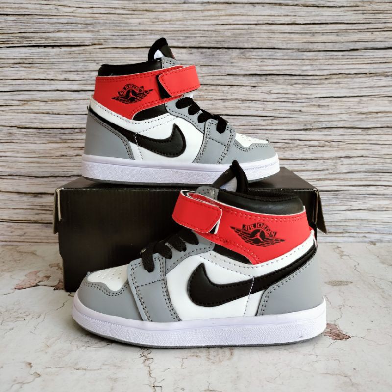 SEPATU JORDAN ANAK GREY RED PREMIUM HIGH QUALITY SEPATU ANAK JORDAN