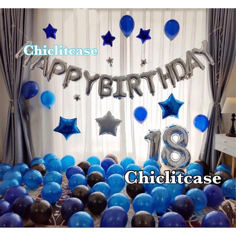 Set paket dekorasi ulang tahun tema biru dewasa elegany fancy