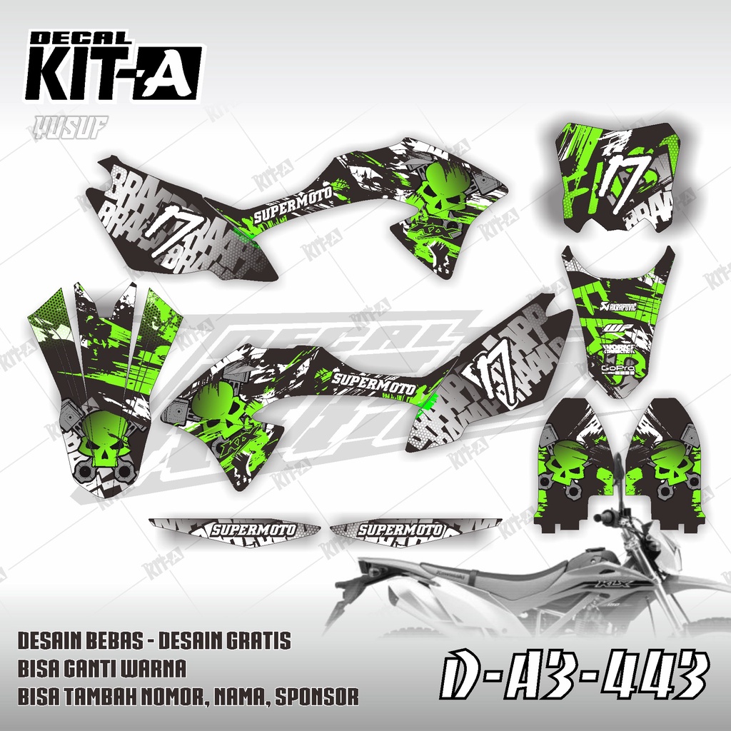 Decal Klx 150 Bf MOTIF TENGKORAK BRAAP HIJAU D-A3-443