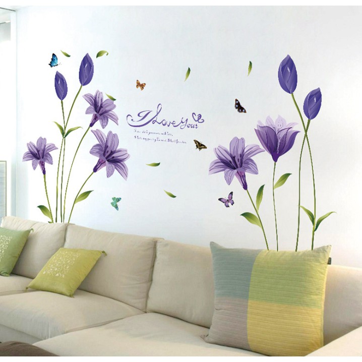 RELIZA WALL STICKER BUNGA LILY UNGU FLOWERS PURPLE SK9122B STIKER DINDING