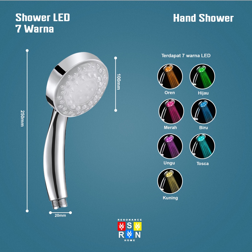 Kepala Shower Lampu LED Otomatis 7 Color / Kepala Pancuran Air Pelangi Resonance Home