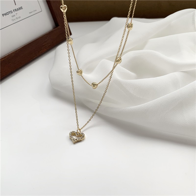 Korean double love full diamond necklace female clavicle chain necklace accessories wholesale factory