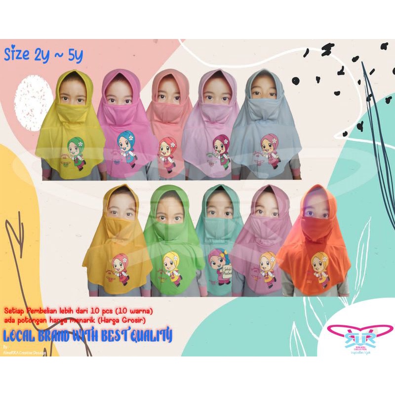 jilbab masker anak karakter / kerudung masker 2-5thn polyester PE