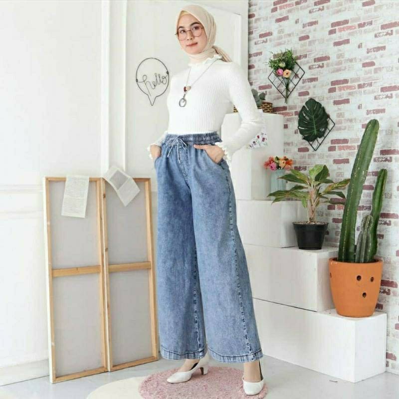 Kulot Jeans Wanita Highwaist Celana Wanita Oversize Bahan Denim