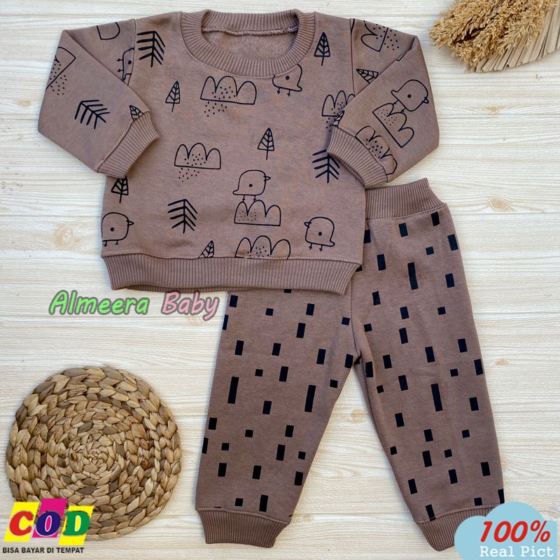 Setelan Baju Bayi Setelan Sweater Bayi Celana Jogger Bayi Motif Bird Usia 3-12 Bulan Almeera Baby and Kids