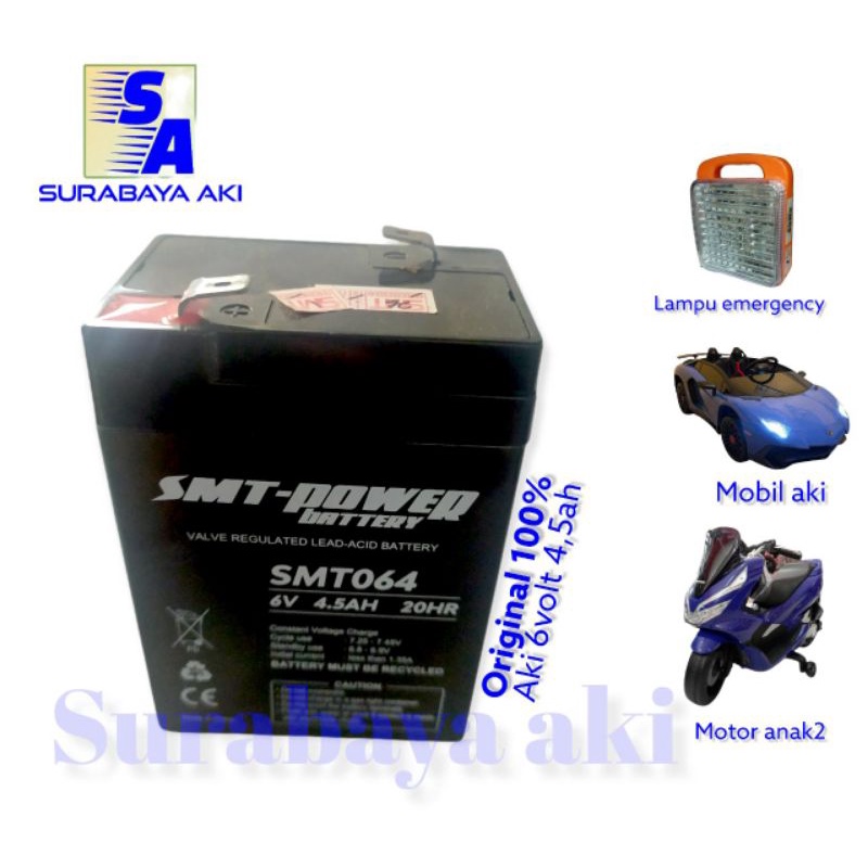 BATTERY 6V 4,5AH EMERGENCY LAMP / AKI KERING LAMPU BATERAI SMT 4.5AH MOBILAN MOTOR ANAK