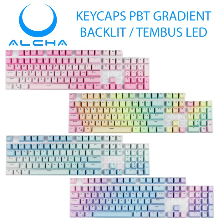 ALCHA KEYCAPS GRADIENT PBT DOUBLE SHOT BACKLIT RAINBOW SKY BLUE PINK - RANDOM