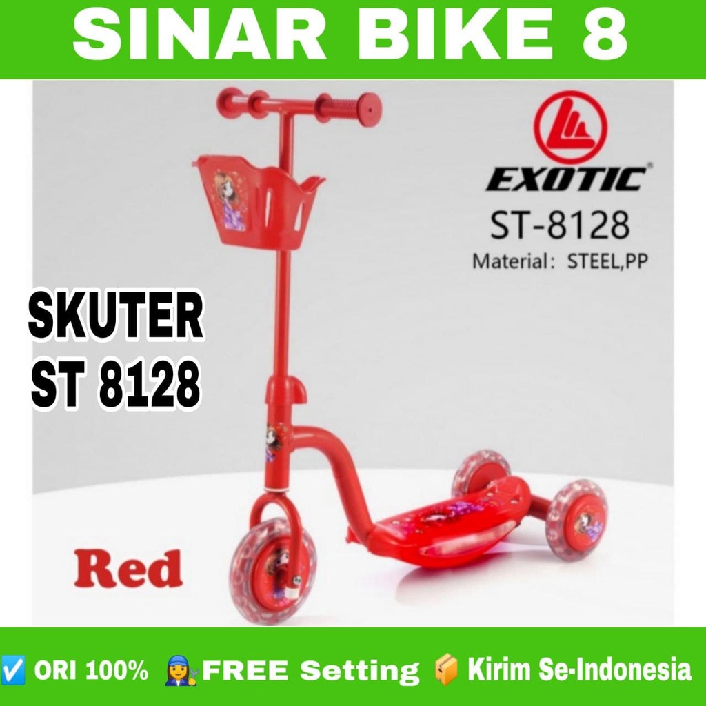 Skuter Otoped Anak EXOTIC ST 8128 Otoped Musik Lampu Roda 3 Keranjang