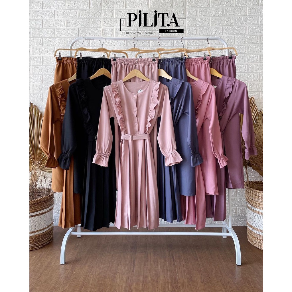 one set wanita dewasa/ PILITA SET 2IN1 - Setelan Celana - Material ITYCREPE - Sleting Depan - Free Belt/pakaian wanita/pakaian wanita kekinian/ setelan wanita kekinian/baju wanita/ atasan wanita