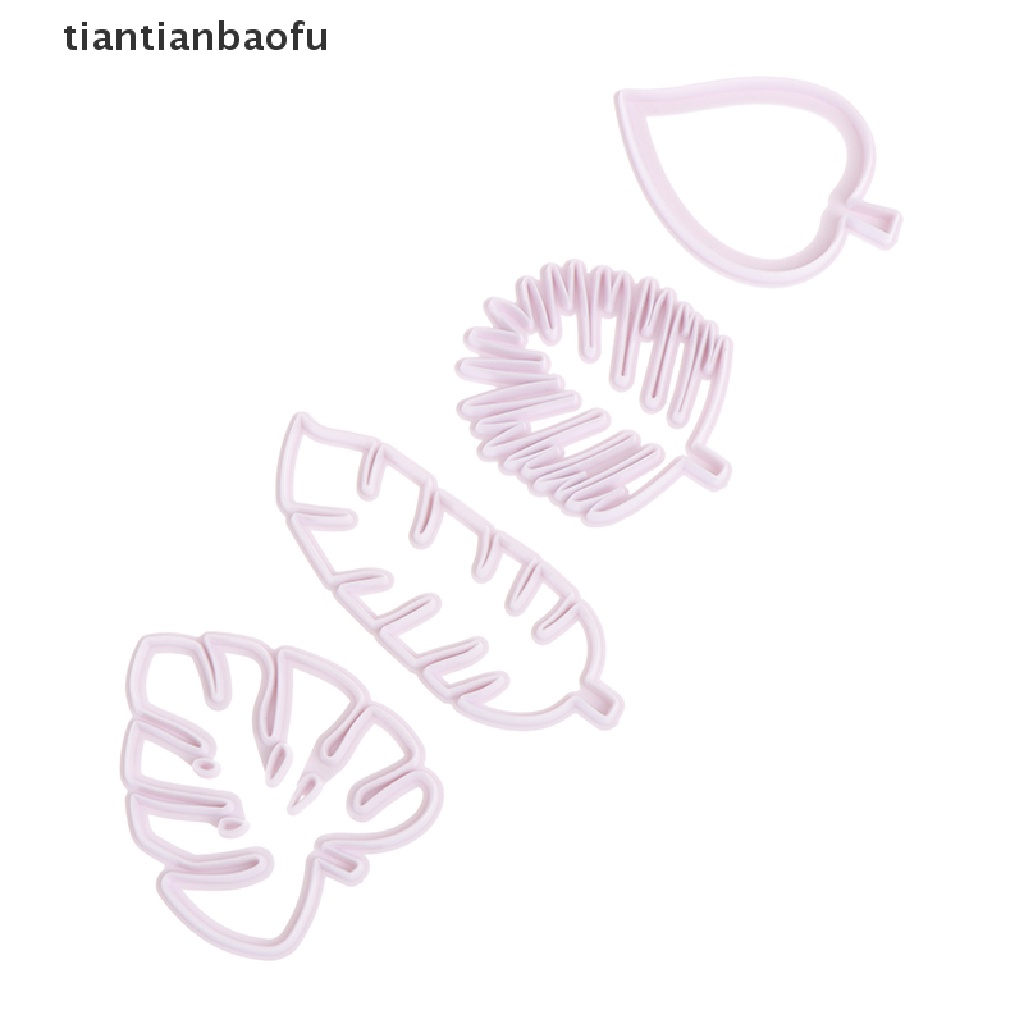 [tiantianbaofu] 4pc/Set Tropical Leaf Fondant Cake Mold Embossed Candy Biscuits Cookie Cutter Boutique