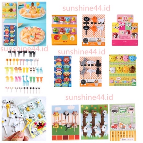 Sunshine 5Pcs / Set Garpu Buah / Makanan Mini Bentuk Binatang Kartun Reusable Untuk Anak