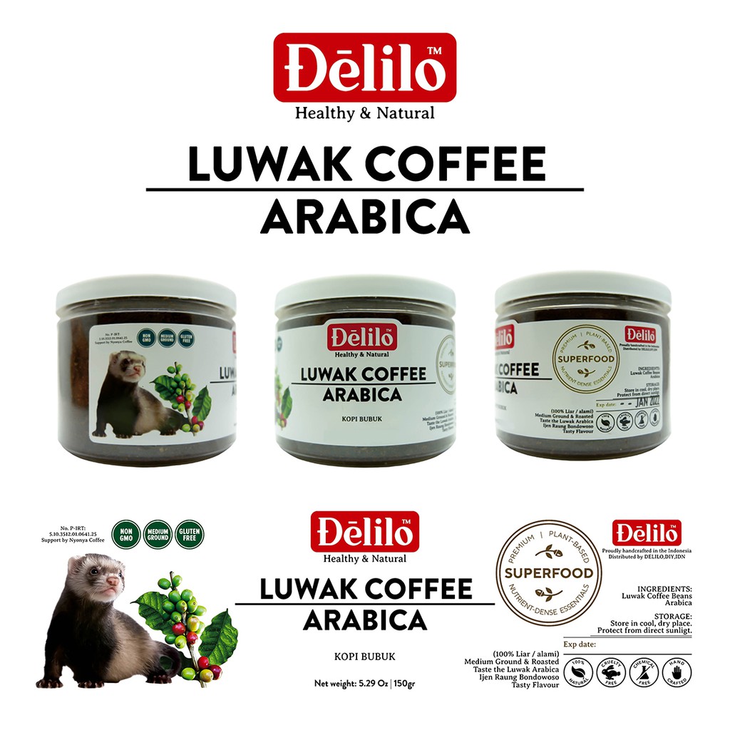 

LUWAK COFFEE ARABICA Premium kopi Bubuk Luwak Arabika ( 100% Liar / alami ) Proses Roasting Medium