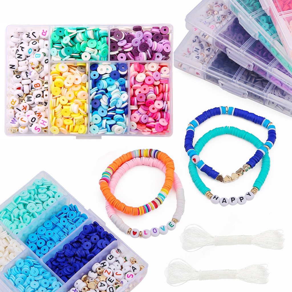 1160 Pcs/set Campuran Warna 6Mm Tanah Liat Slice Manik-manik Plastik Akrilik Huruf Manik-manik dengan Tali Elastis untuk Gelang Membuat Anak-anak Perhiasan DIY