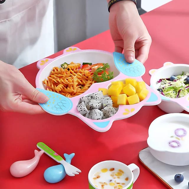 Alat Makan Anak Bamboo Fiber Karakter Food Grade BPA FREE / Bamboo Kids Set 5 in 1 Peralatan Makan Anak