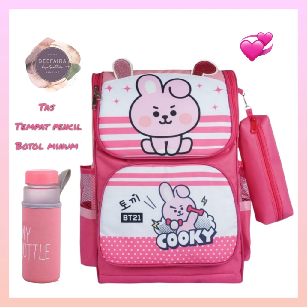 Tas Ransel Sekolah Anak Perempuan Lucu C00ky Free Botol Minum Dan Tempat Pencil Untuk Tk Dan Sd