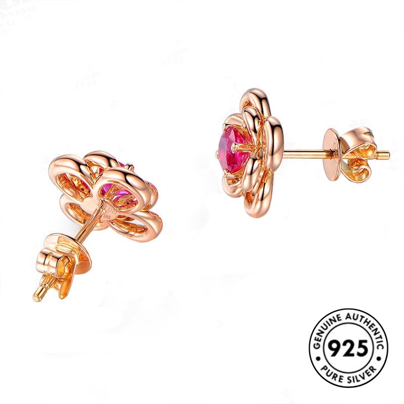 Anting Ruby Bahan 925 Sterling Silver Warna Rose Gold