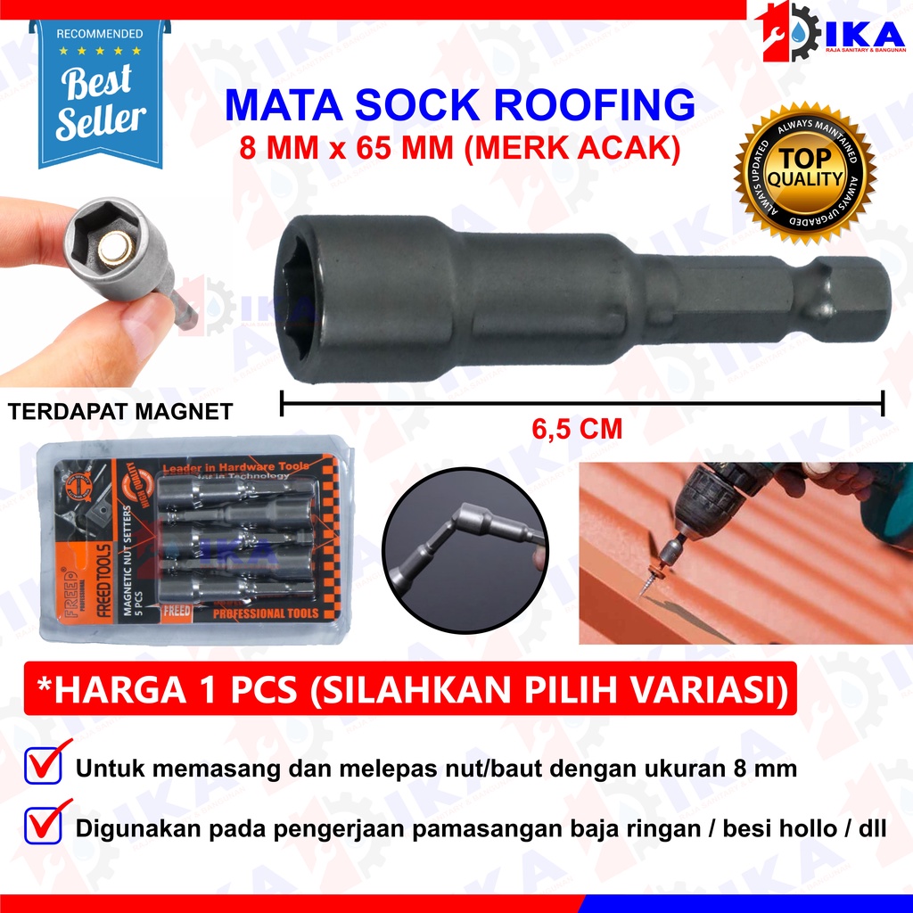 MATA OBENG SOCK ROOFING BAJA RINGAN 8 X 42 MM - 8 X 48 MM - 8 X 65 MM KUNCI DRILLING NUT SETTER KUAT Mata Roofing Pendek / Panjang