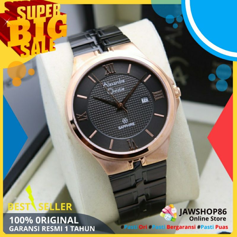 JAM ALEXANDER CHRISTIE PRIA ORIGINAL AC 8541 SAPPHIRE MURAH ORI TERBARU TALI RANTAI