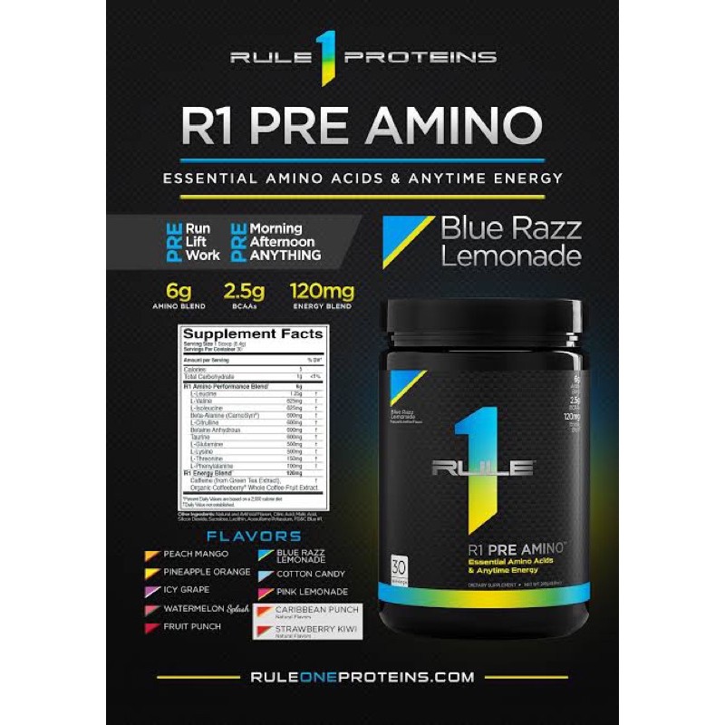 RULE 1 ONE PRE AMINO 30 SERVING PRE WORKOUT POWDER SUPLEMEN FITNES KESEHATAN GYM MAKANAN RECOVERY