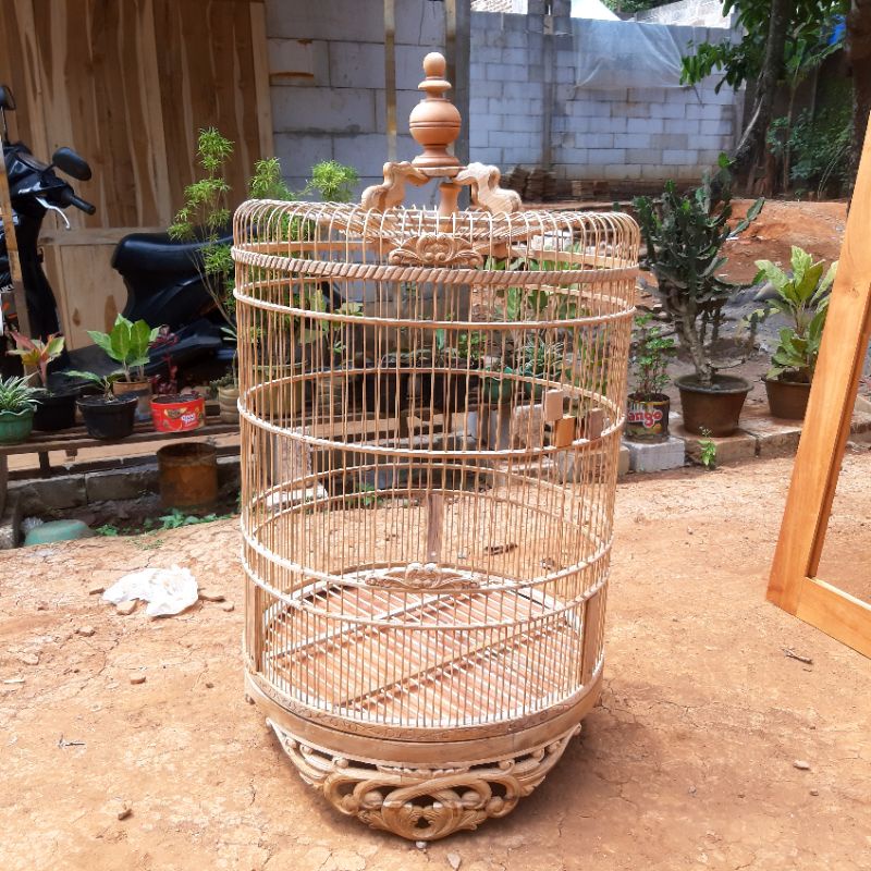 Sangkar murai batu ukir kayu jati