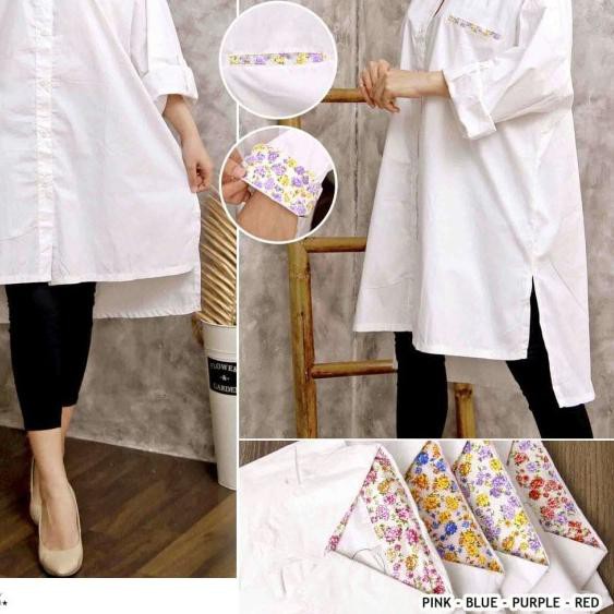 ● Tunik Import Terbaru Jumbo Remaja Kekinian Motif Polos Putih Tunik Katun Poplin Bigsize Fit to F2T