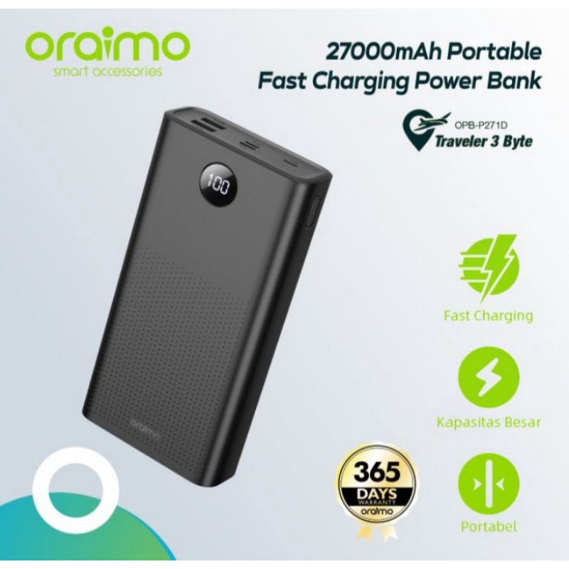 Power Bank Oraimo Dual USB Port 27000Mah Power Bank Fast Charging 2.1A OPB-P271D