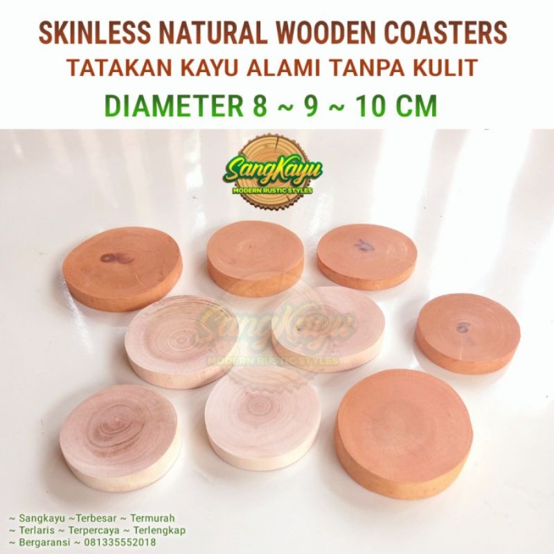 Tatakan kayu alami Natural wooden coaster skinless tanpa kulit