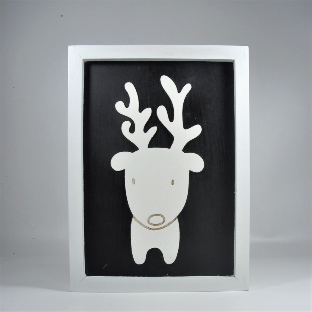 walldecor hiasan dinding rusa frame putih, shabby, kayu, kaligrafi, vintage, murah