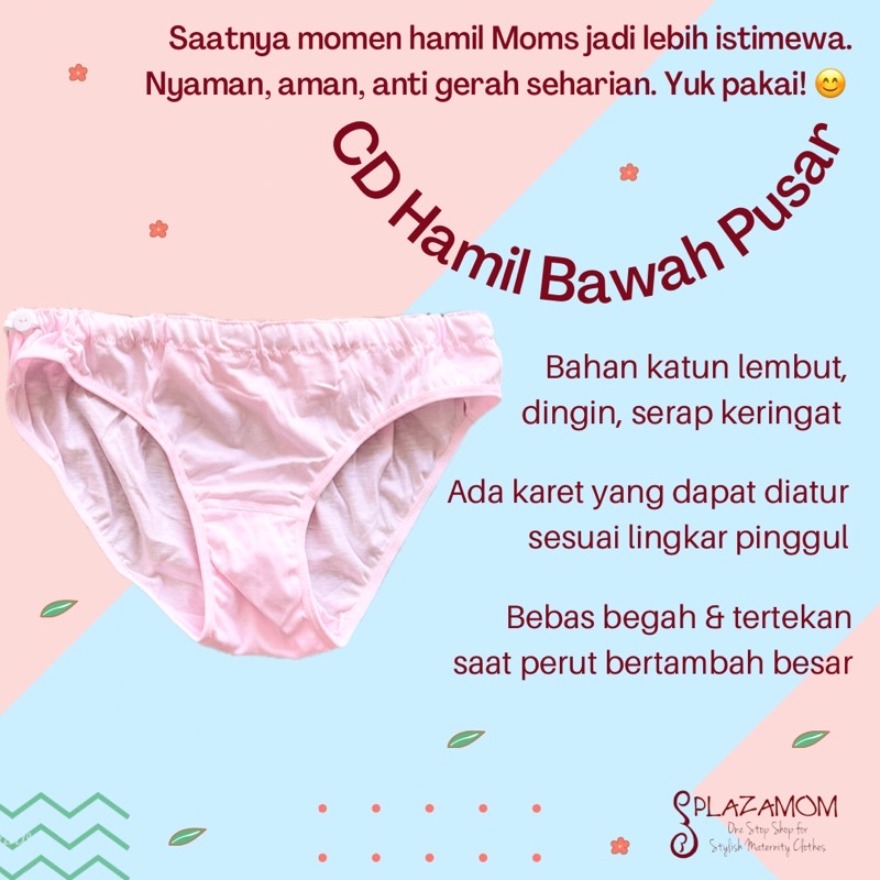 Celana Dalam hamil pregnant pregancy maternity pants panties bawah pusar mini bahan katun lembut dingin menyerap keringat anti begah dengan karet kancing di pinggang bisa untuk usia kandungan 0-9 bulan bisa untuk non bumil juga