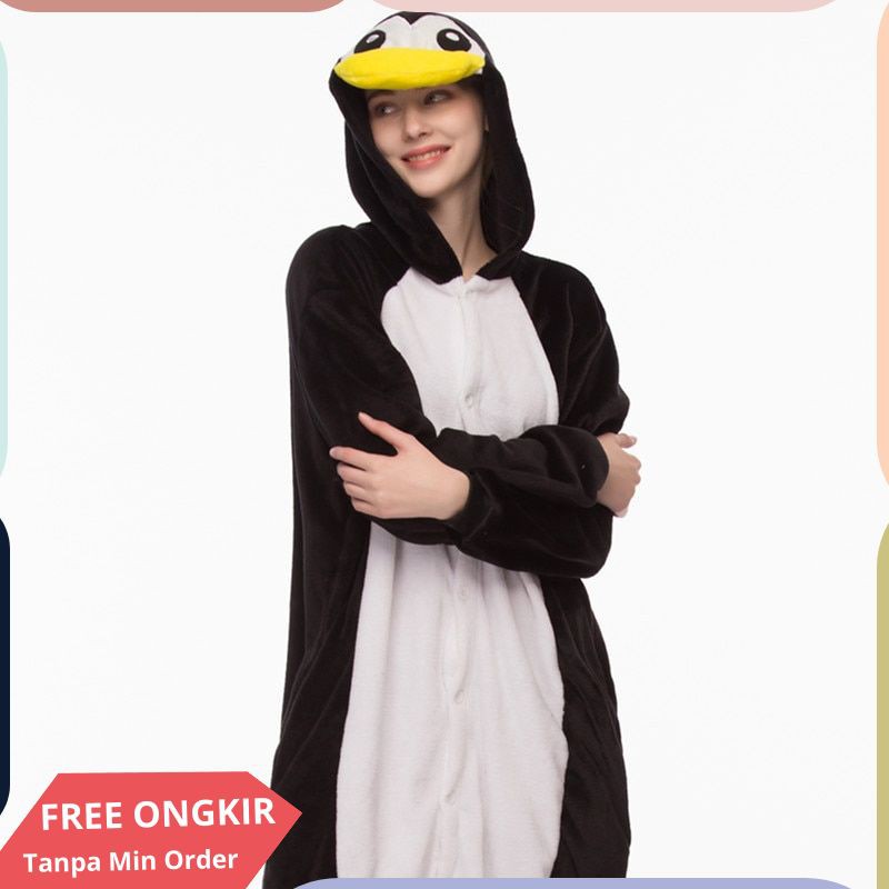 Dewasa Kigurumi Onesie Anime Wanita Kostum Penguin Halloween Cosplay Kartun Hewan Baju Tidur Musim
