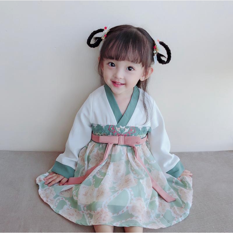 Modern Dress Anak Perempuan Hanbok Korean Gaun Dres Lengan Panjang Japanese Chine Asian Style