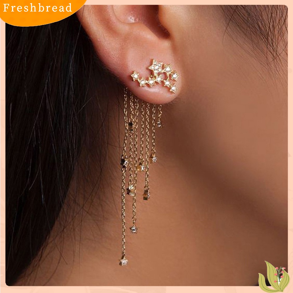 [TERLARIS]Women Rhinestone Inlaid Star Tassel Dangle Earrings Ear Jackets Piercing Jewelry