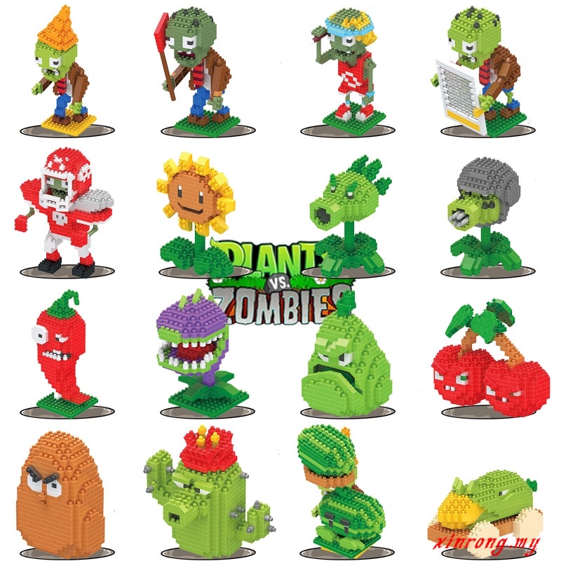 Tanaman vs Set Mainan Puzzle Balok Bangunan Partikel Kecil Desain Zombie Untuk Anak Laki-Laki Dan Perempuan