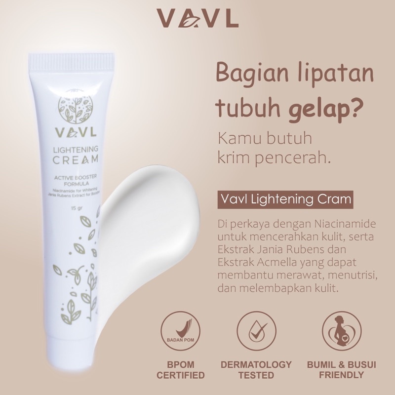 VAVL BEAUTE Lightening Cream 15gr BPOM - Krim Ketiak, Krim lipatan hitam, Krim Pencerah Ketiak