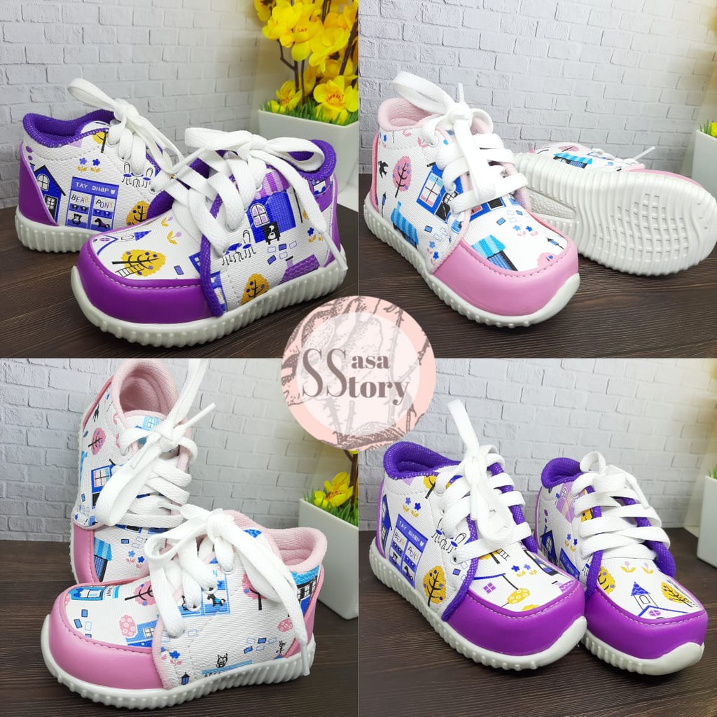 Sasastory Sepatu Boots Motif Anak Perempuan Usia 1 2 3 Tahun Pink Ungu CA17