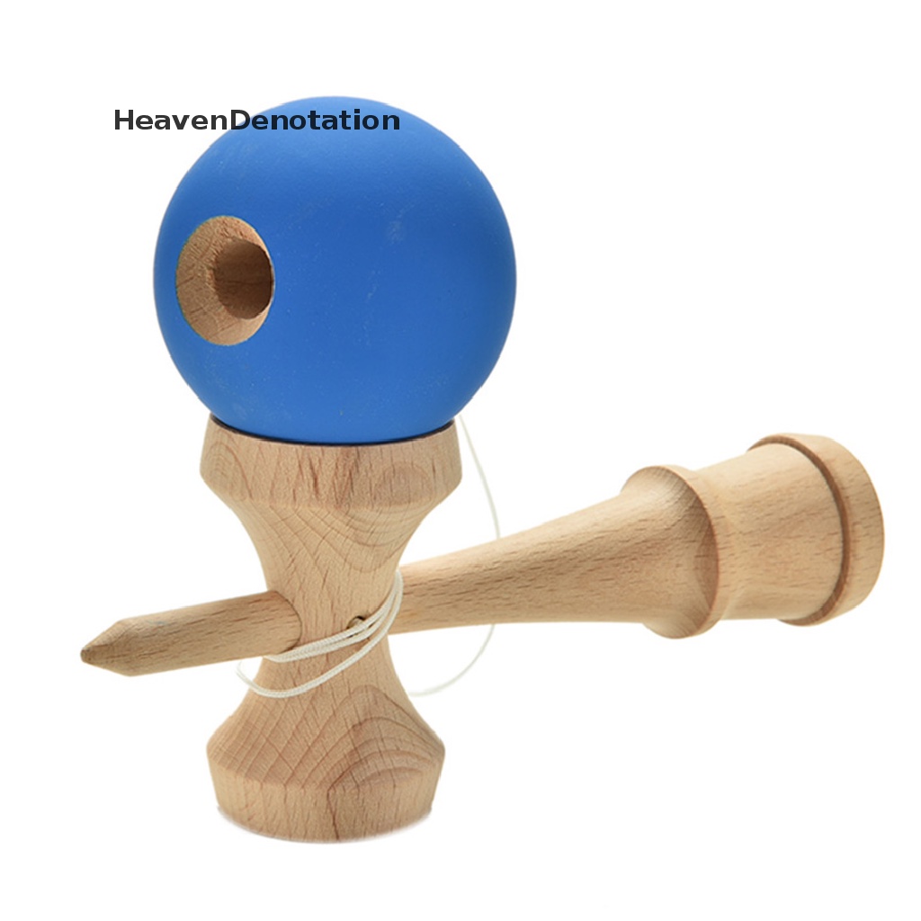 (Heavendenotation) 1pc Kendama Mainan Tradisional Jepang Bola Karet Bahan Kayu