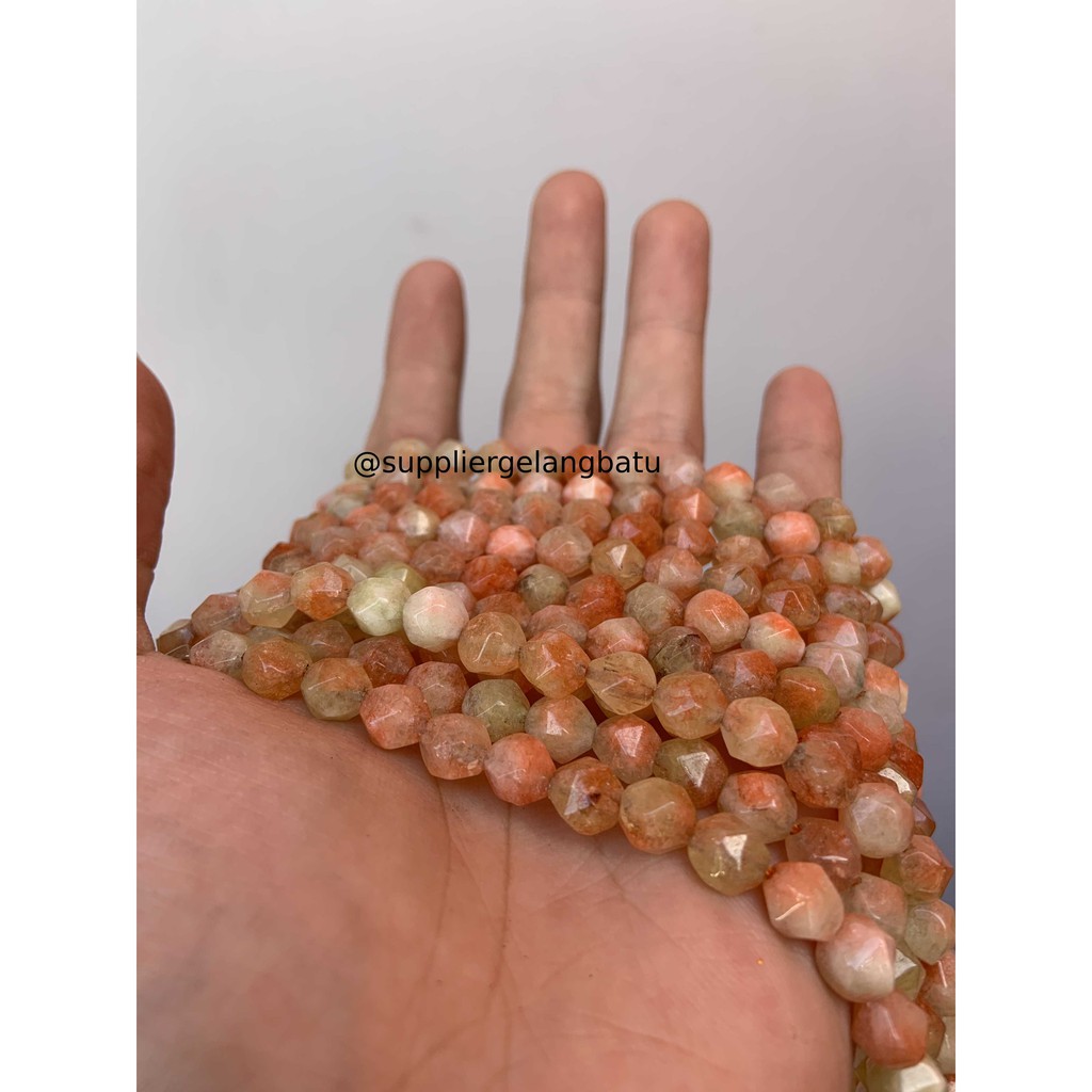 batu faceted hexagon Stone 8mm mix orange bahan oren gelang kalung