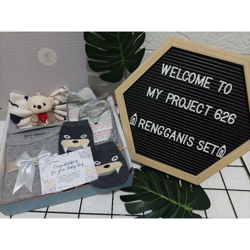 RENGGANIS SET | BABY HAMPERS BAYI GIFT KADO SET | PAKET LAHIRAN BAYI LAKI - LAKI PEREMPUAN UNISEX-GREY