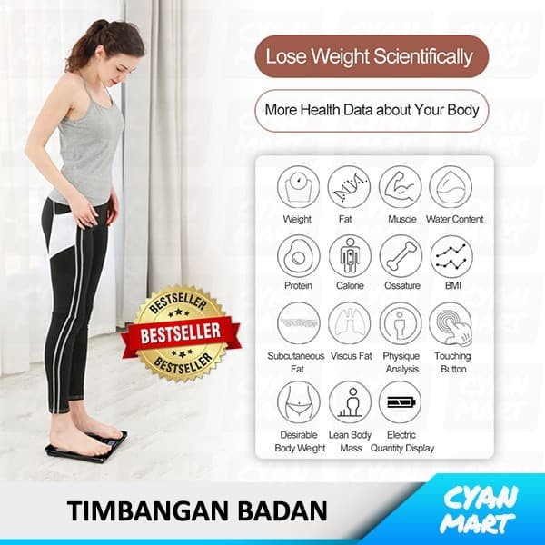 Timbangan Badan Digital Body Fat Scale Smart Weight App Bluetooth Android iOS