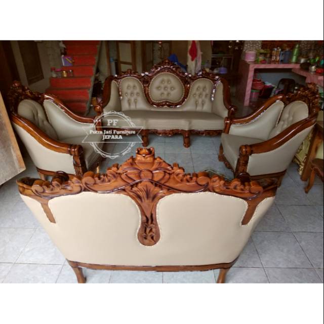 Kursi Tamu Busa/ Sofa Kayu Jati, Kursi Ruang Tamu Besar Bahan Kayu Jati Ukiran Jepara