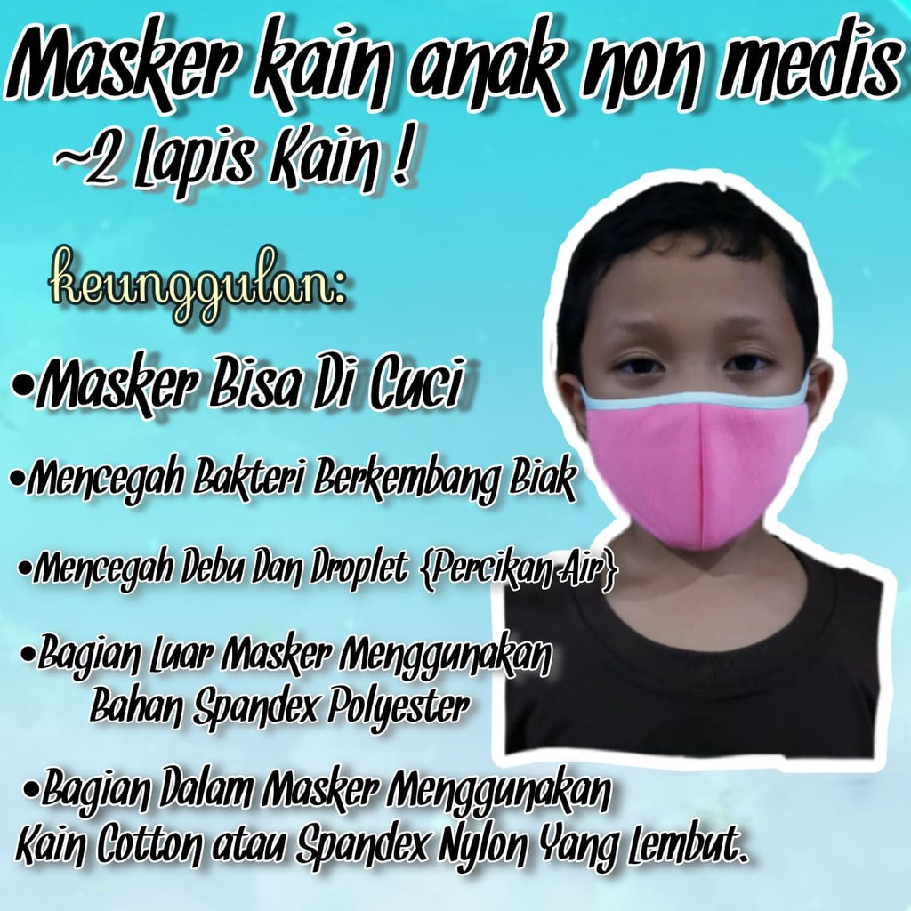 Masker Kain Anak 2 Lapis. Bahan Spandex Polyester. Tali Hijab Panjang ~PINK~